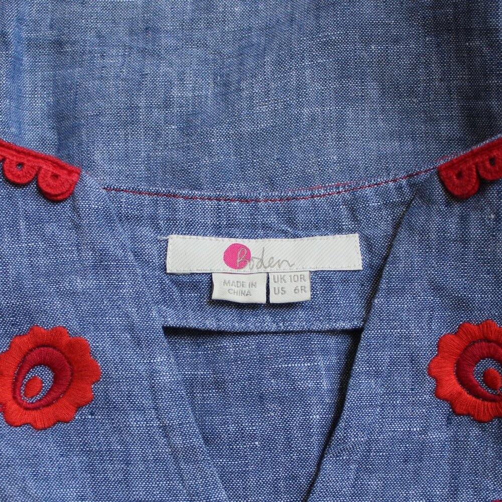 BODEN Size 6 Bea blue linen embroidered dress EUC Boho Summer Vacation Beach - Picture 5 of 9